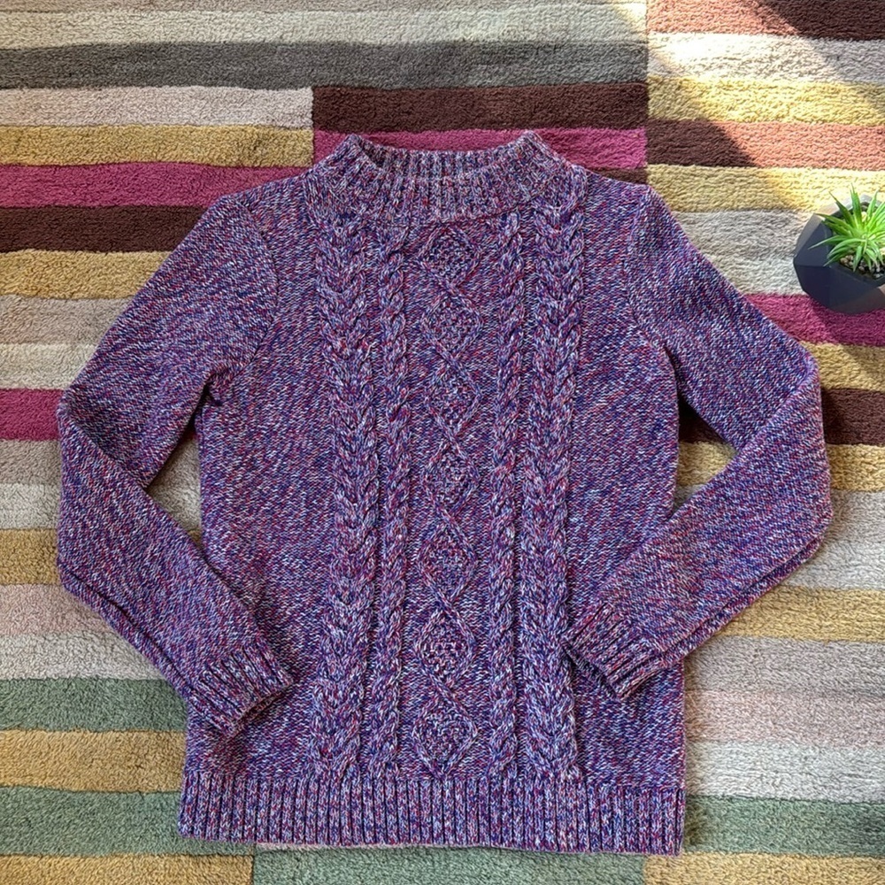 Lands End Red White Blue Fisherman’s Cable Knit Sweater Size XS